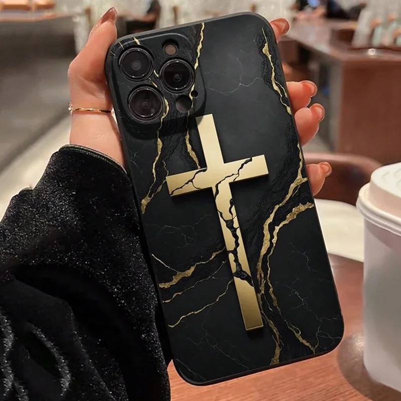 Color: Blue, Compatible-Phone Models: For iPhone 16 Pro Max - Jesus Cross Painted Phone Case For iPhone 16 15 14 13 12 11 Pro Max XS X XR 7 8 Plus Mini SE 2020 2022