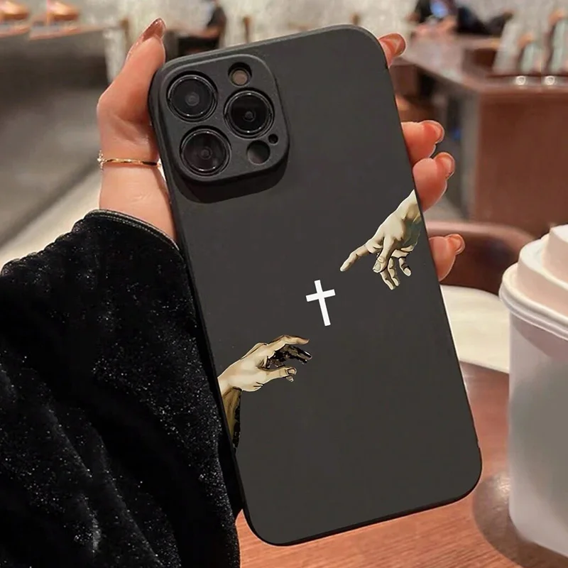 Color: Blue, Compatible-Phone Models: For iPhone 16 Pro Max - Jesus Cross Painted Phone Case For iPhone 16 15 14 13 12 11 Pro Max XS X XR 7 8 Plus Mini SE 2020 2022