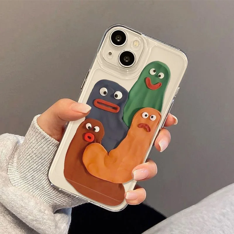 Color: Beige, Material: Silicon - Funny Silly Putty Phone Case For iPhone 11 12 13 14 15 16 Pro Max XR X XS Mini 8 7 Plus SE 2020 Fashion Clear Case