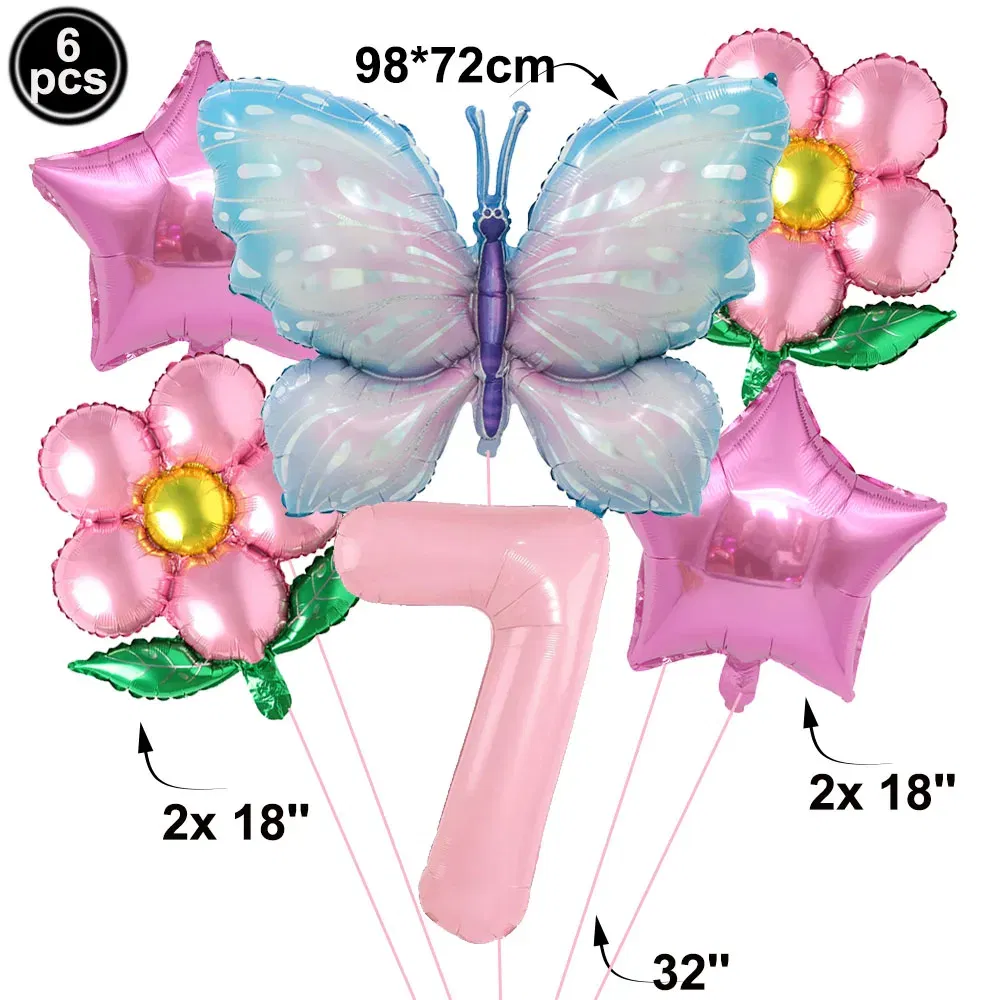 Color: Khaki - Butterfly Balloon Set 32/40inch Number Balloon Princess Garden Decoration Girl Fairy Birthday Party Balloon