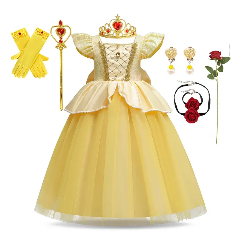 Color: Coffee, Kid Size: 5 - Disney Deluxe Elegant Rapunzel Princess Ball Gown Fancy Birthday Party Dress Cinderella Vestidos Costume Play Carnival Apparel