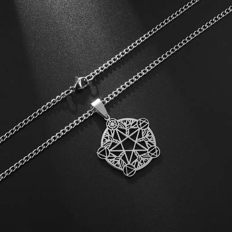Metal Color: Imitation Rhodium Plated - Stainless Steel Silver Color Pattern Witch Knot Pendant Necklace Celtic Knot Lucky Jewelry Gift for Friends Family
