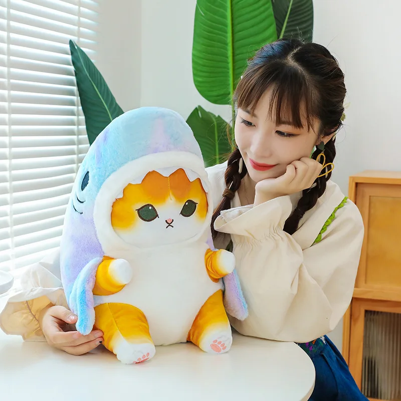 Color: FireBrick, Height: 0-10cm - Funny Shark Cat Transformed Cat Doll Plush Toy for Kids, Kawaii Girl Rag Doll, Children's Pillow, Creative Gift, New Product