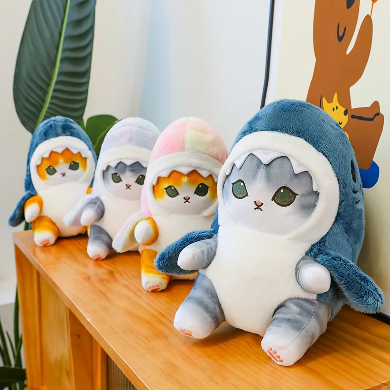 Color: FireBrick, Height: 0-10cm - Funny Shark Cat Transformed Cat Doll Plush Toy for Kids, Kawaii Girl Rag Doll, Children's Pillow, Creative Gift, New Product