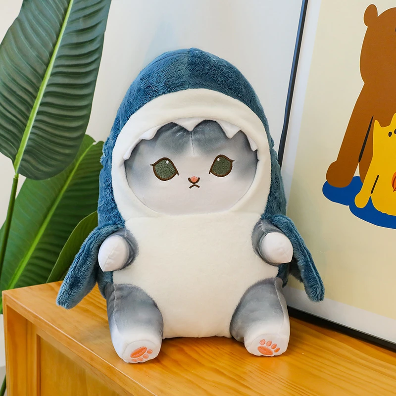 Color: FireBrick, Height: 0-10cm - Funny Shark Cat Transformed Cat Doll Plush Toy for Kids, Kawaii Girl Rag Doll, Children's Pillow, Creative Gift, New Product