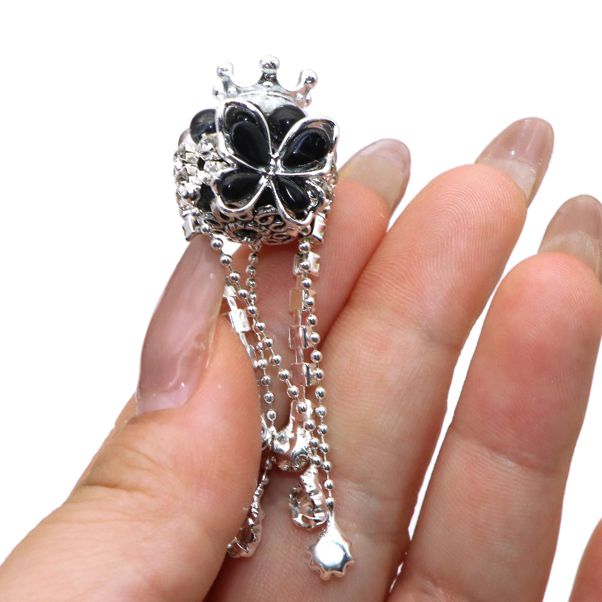 Color: Antique Zinc - 1Pc Luxury Butterfly Rhinestone Faux Crystal Beads Opal Effect with Tassel Loose Spacer Beads with Hole Jewelry Making DIY Brace