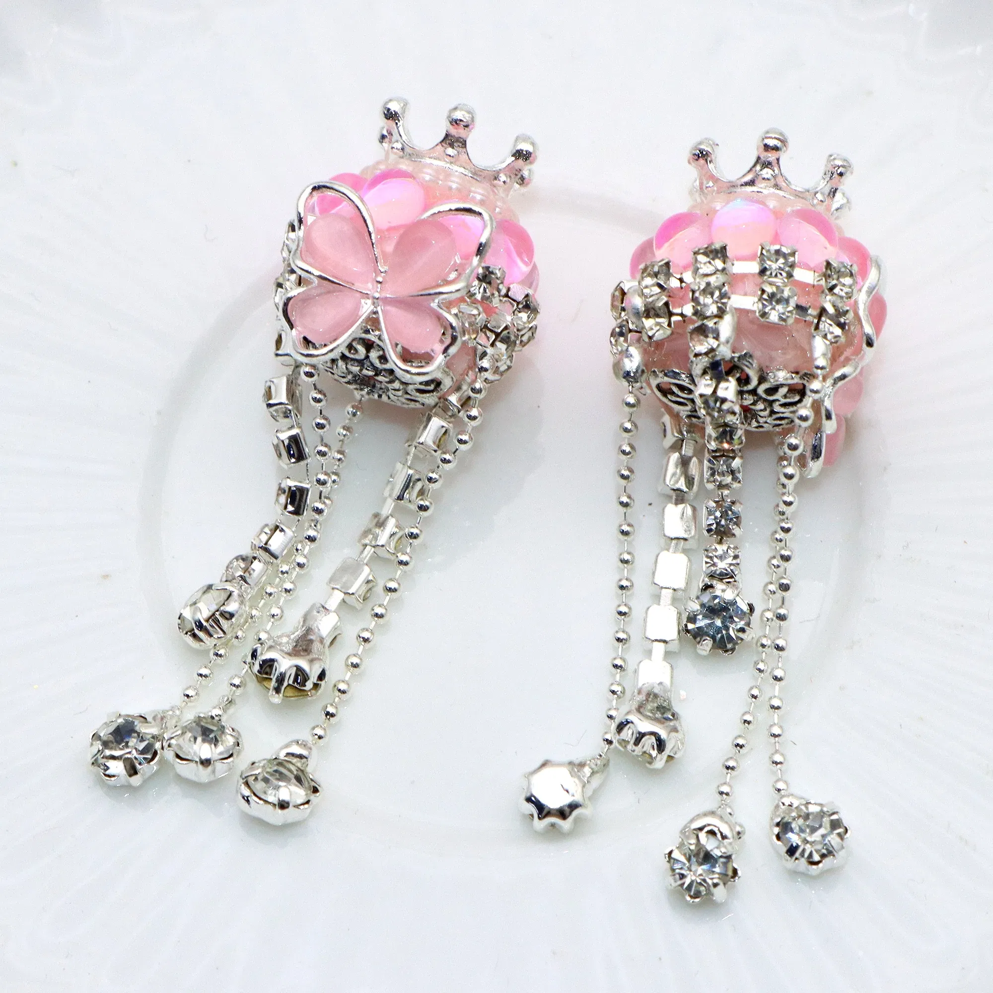 Color: Antique Zinc - 1Pc Luxury Butterfly Rhinestone Faux Crystal Beads Opal Effect with Tassel Loose Spacer Beads with Hole Jewelry Making DIY Brace