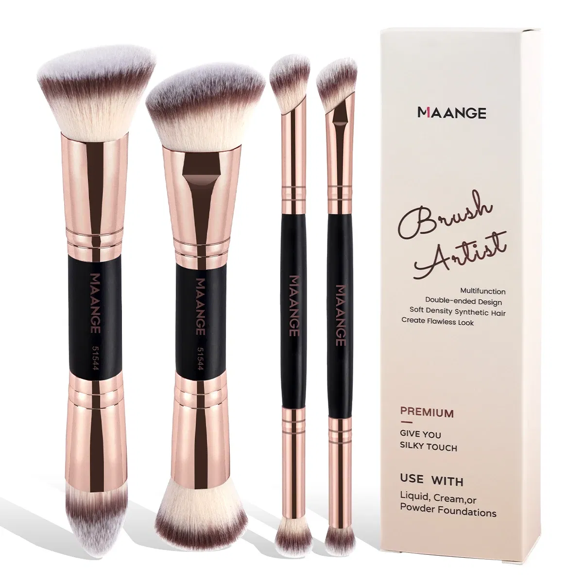 Handle Color: green - MAANGE 4pcs Basic Makeup Brushes Set With Box Dual-ended Foundations Powder Blush Details for Eyeshadow Brushes Beginner Travel