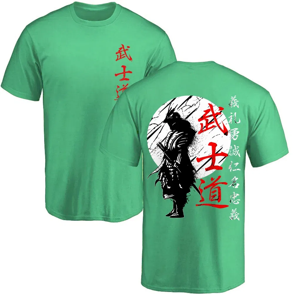 Color: Pink, Size: XL - Japan Samurai Spirit T Shirts For Men Japanese Style Back Print Loose Oversized 100% Cotton Tops T-shirt Bushido Male Gifts Tee
