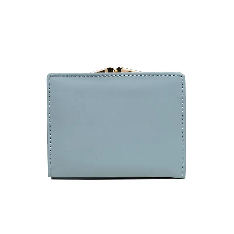 Color: Burgundy - 024 Women's summer new women's short wallet Japan and South Korea PU leather hardware buckle three fold bag high texture multi-c