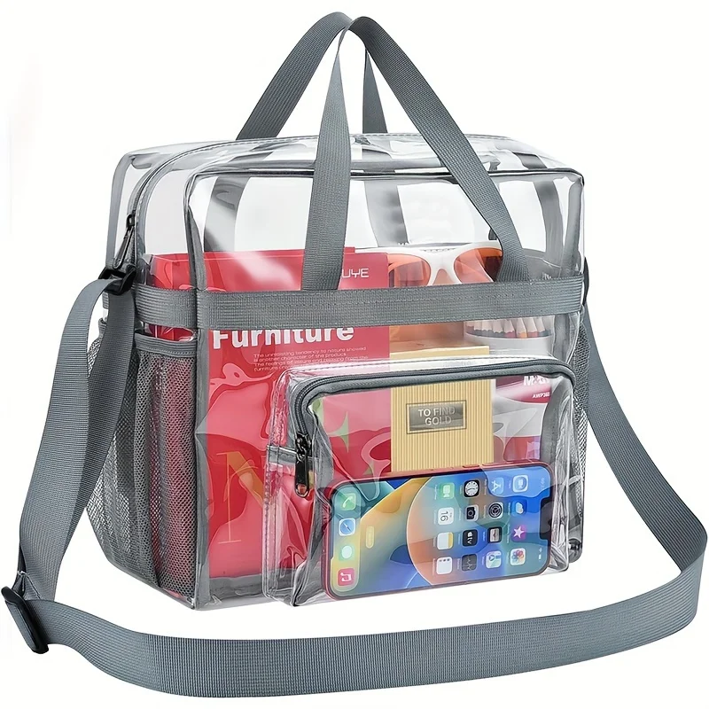 Color: GRAY - Portable PVC Travel Bag with Large Capacity and Transparent Design for Easy Organization and Washing