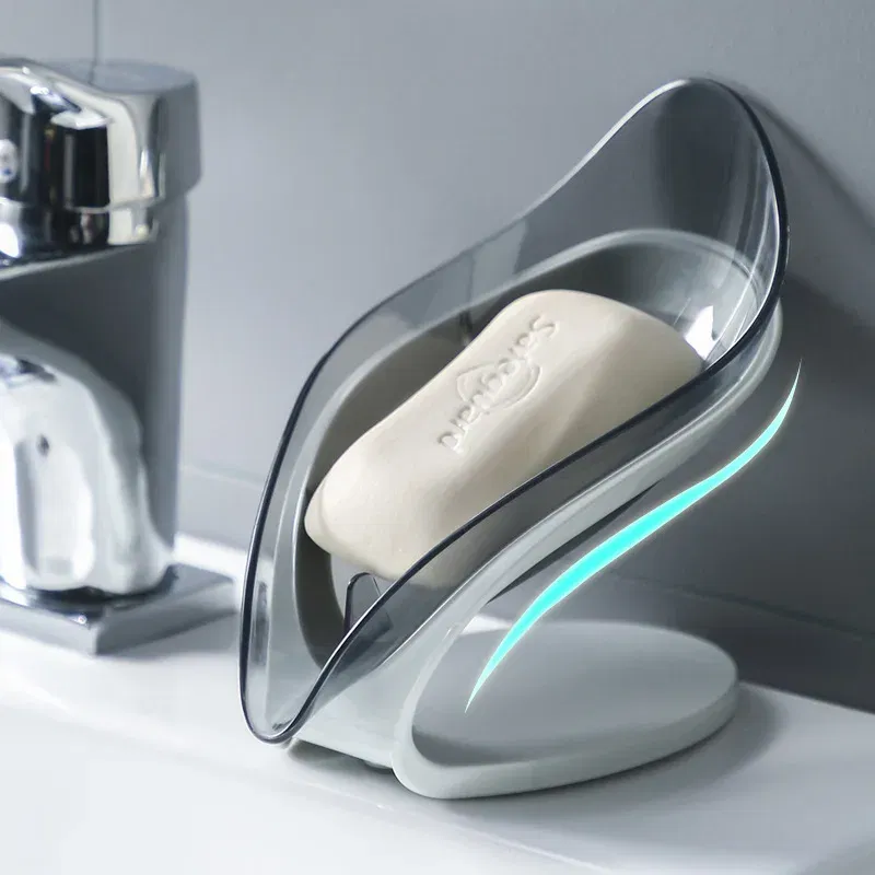 Color: light yellow - Bathroom Soap Holder Leaf Shape Dish Soap Kitchen Sponge Soap Box Storage Non-slip Drain Soap Case Container Bathroom accessorie