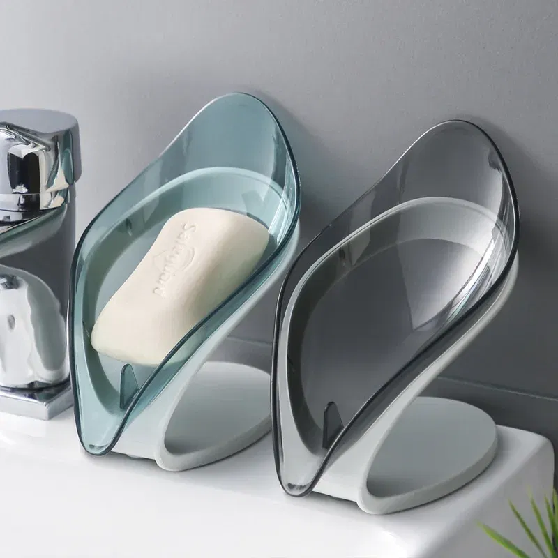 Color: light yellow - Bathroom Soap Holder Leaf Shape Dish Soap Kitchen Sponge Soap Box Storage Non-slip Drain Soap Case Container Bathroom accessorie