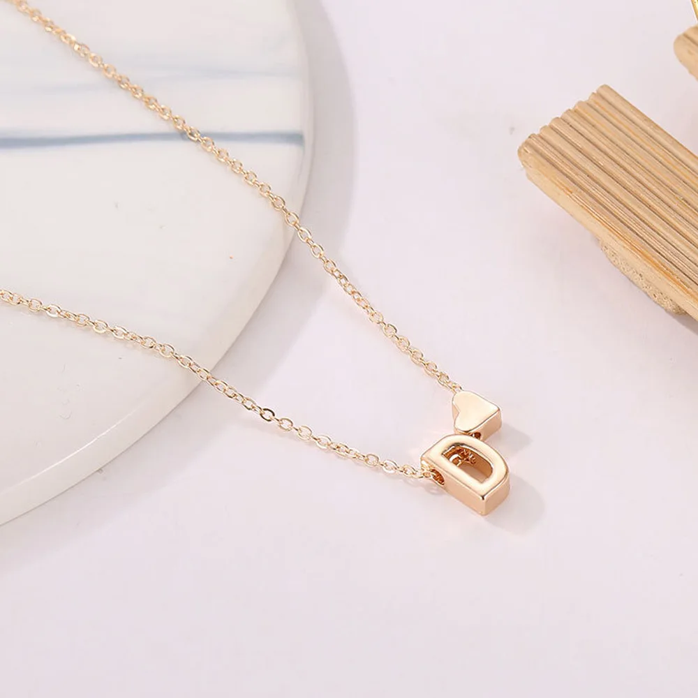 Metal Color: RED-BROWN, Main Stone Color: Lemon yellow - Fashion Tiny Heart Dainty Initial Necklace Gold Color Letter Name Choker Necklace For Women Pendant Jewelry Gift