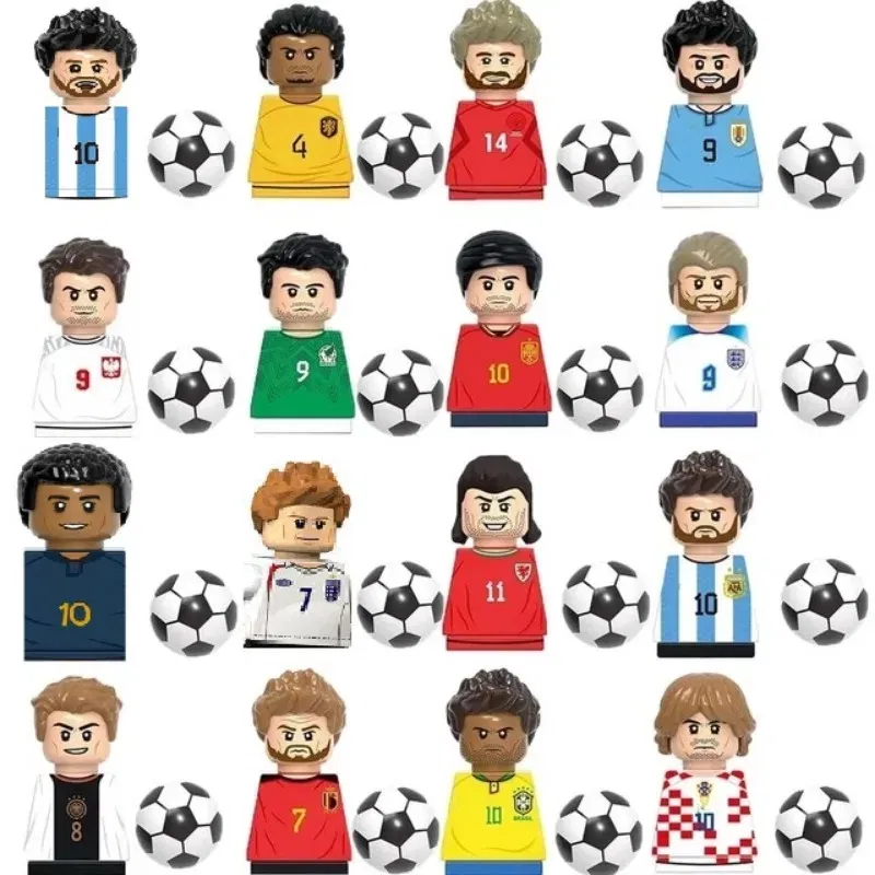 Color: Dark Grey - 1-16PCS Messi Ronaldo Neymar Lewandowski Soccer World Famous Football Players Figurine Mini Action Building Block Toy Kids Gifts