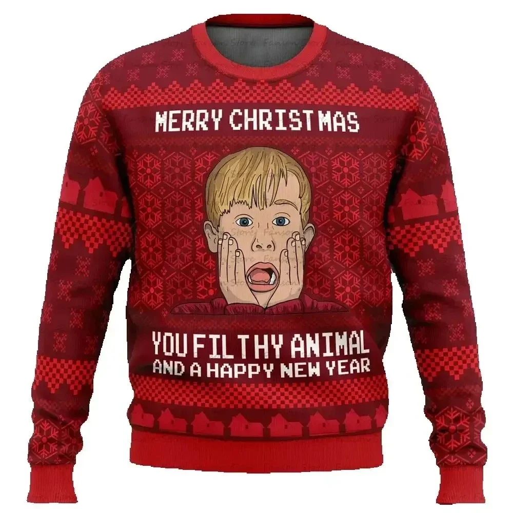 Color: Blue, Size: S, Ships From: CHINA - Merry Christmas alone at home Ugly Christmas sweater cartoon animation Men's pullover 2026 fashionable couple shirts Sweatshirt