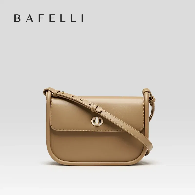 Color: camel - BAFELLI 2024 WOMEN'S NEW TREND LEATHER SADDLE BAGS FASHION STYLE ORIGINAL DESIGNER LUXURY BRAND CASUAL CROSSBODAY PURSE SHOULDER