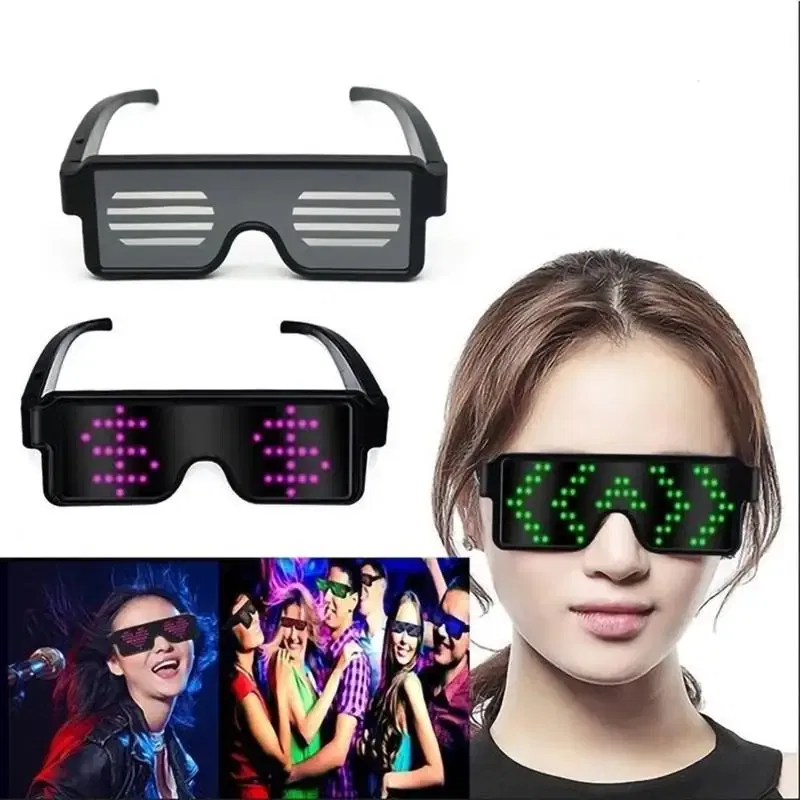 Color: Pink - LED Glasses Party Luminous Glasses USB Charge Neon Glass Glowing Christmas Flashing Light Glow Sunglasses Holiday Party Supplies