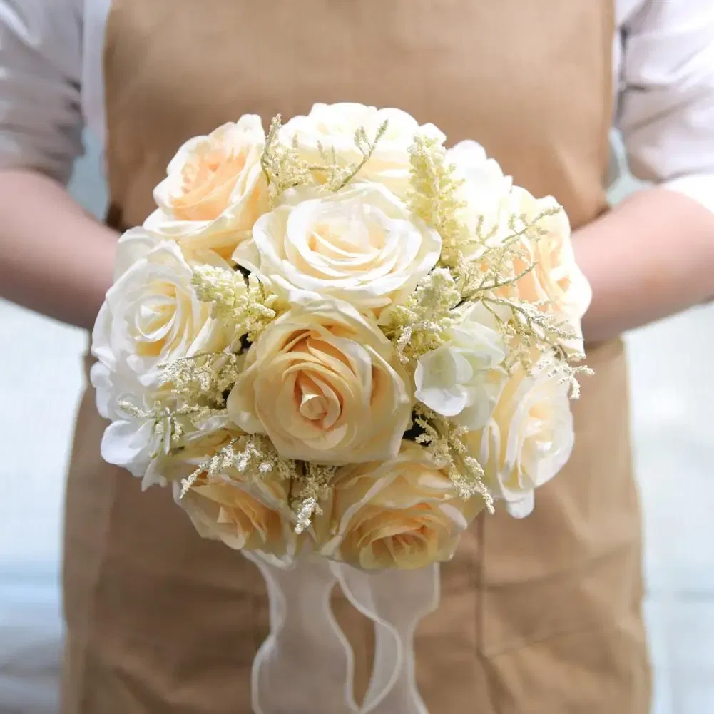 Color: Red, Ships From: CHINA - Non-fading Artificial Rose Realistic Reusable Wedding Artificial Rose Bouquet with Ribbon Bowknot Green Leaves Elegant