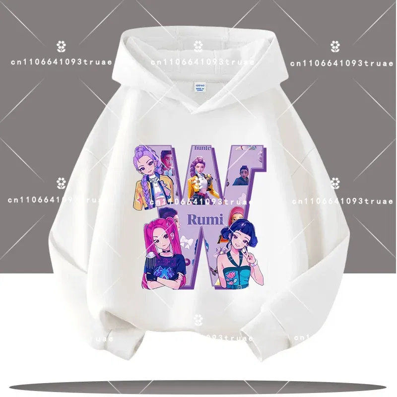 Color: Silver, Kid Size: 5 - K-pop Demon Hunters Letter A-Z 3-12 Year Old Children Hooded Sweatshirt Girls' Casual Shirt Boys' Sports Shirt Cartoon Print