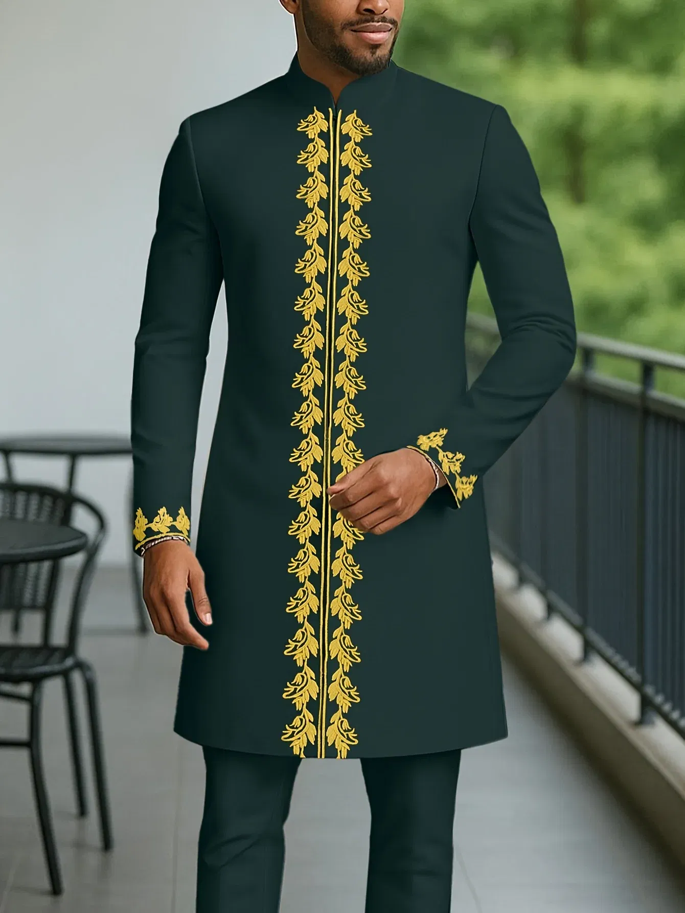 Color: Pink, Size: S - 2025 New men's suit, white pocket, 2-piece set, luxury wedding casual suit, traditional African style of ethnic minorities