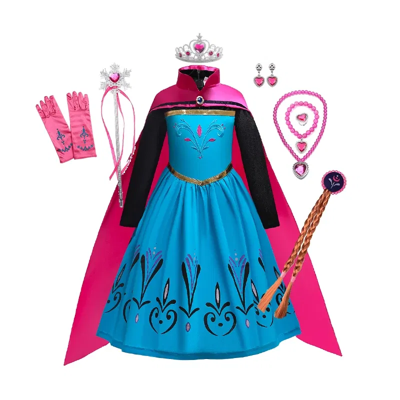 Color: MULTI, Kid Size: 5 - Disney Kids Girls Cosplay Frozen Elsa Anna Princess Dress Girl Mesh Ball Gown Carnival Birthday Clothes Snow Queen Elsa Costume
