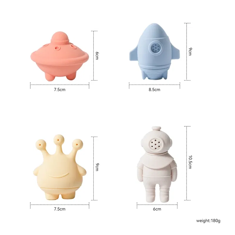 Color: green - Baby Bath Toys Animal Silicone Cartoon Astronauts Play With Water Toys Baby Silicone Sprinkler Bathtub Toy No BPA Swim Bathroom