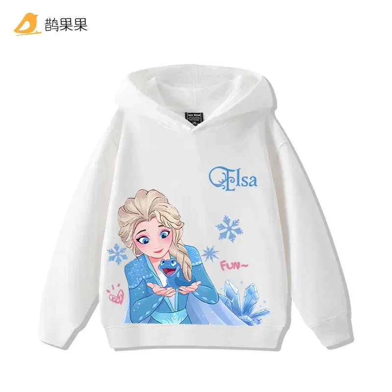 Color: Ivory, Kid Size: 7 - Queen Elsa Surrounding Girls Autumn and Winter Hooded Sweatshirt Children Girl Children's Tops Cute Long-sleeved Coat
