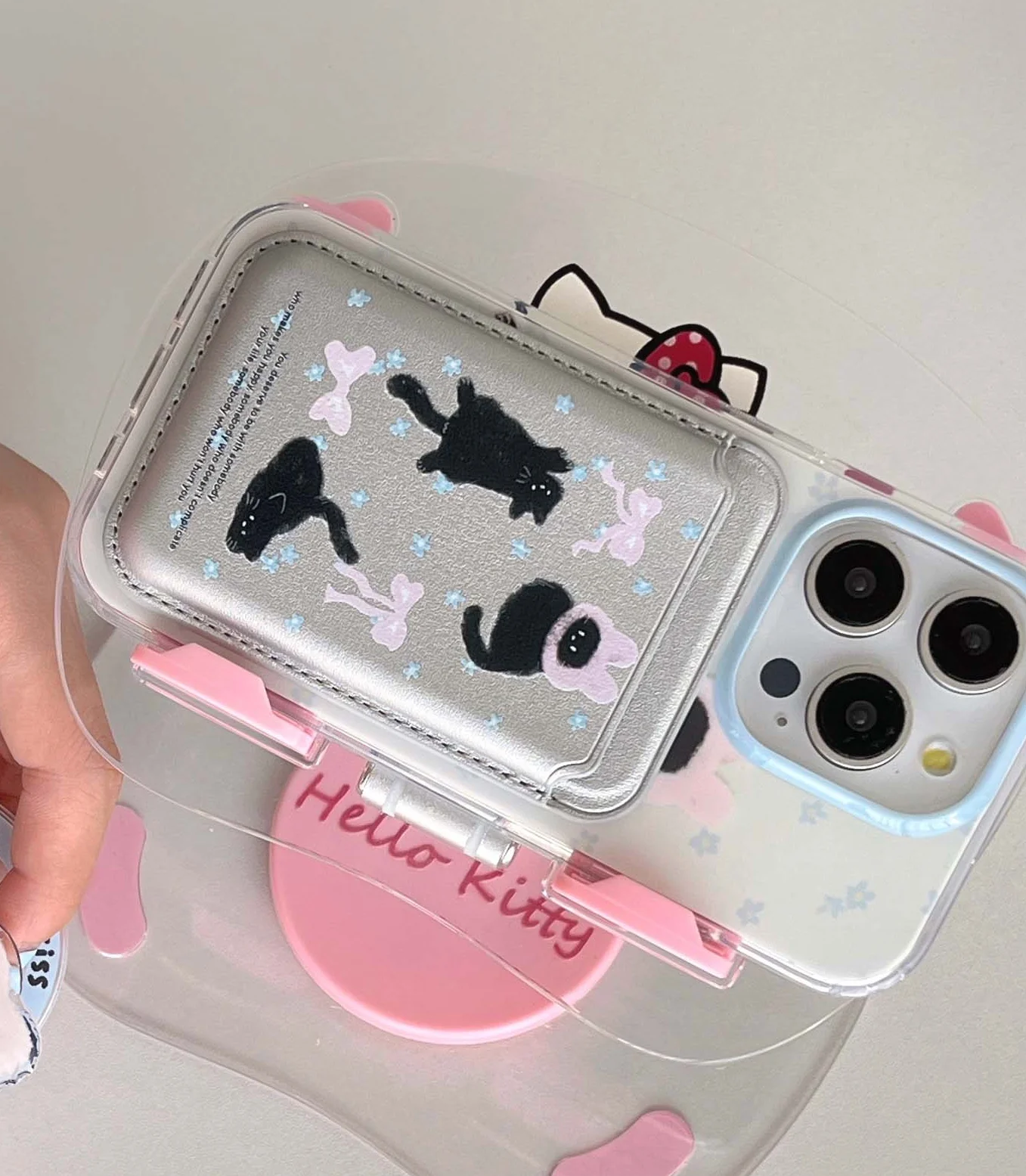 Color: SKY BLUE, Material: tpu - Cute Black Cat, Pink Bow, Blue Flower Magnetic Card Holder Phone Case for IPhone 13 14 15 Pro Max 13Pro 16ProMax 14Pro 15Pro 12