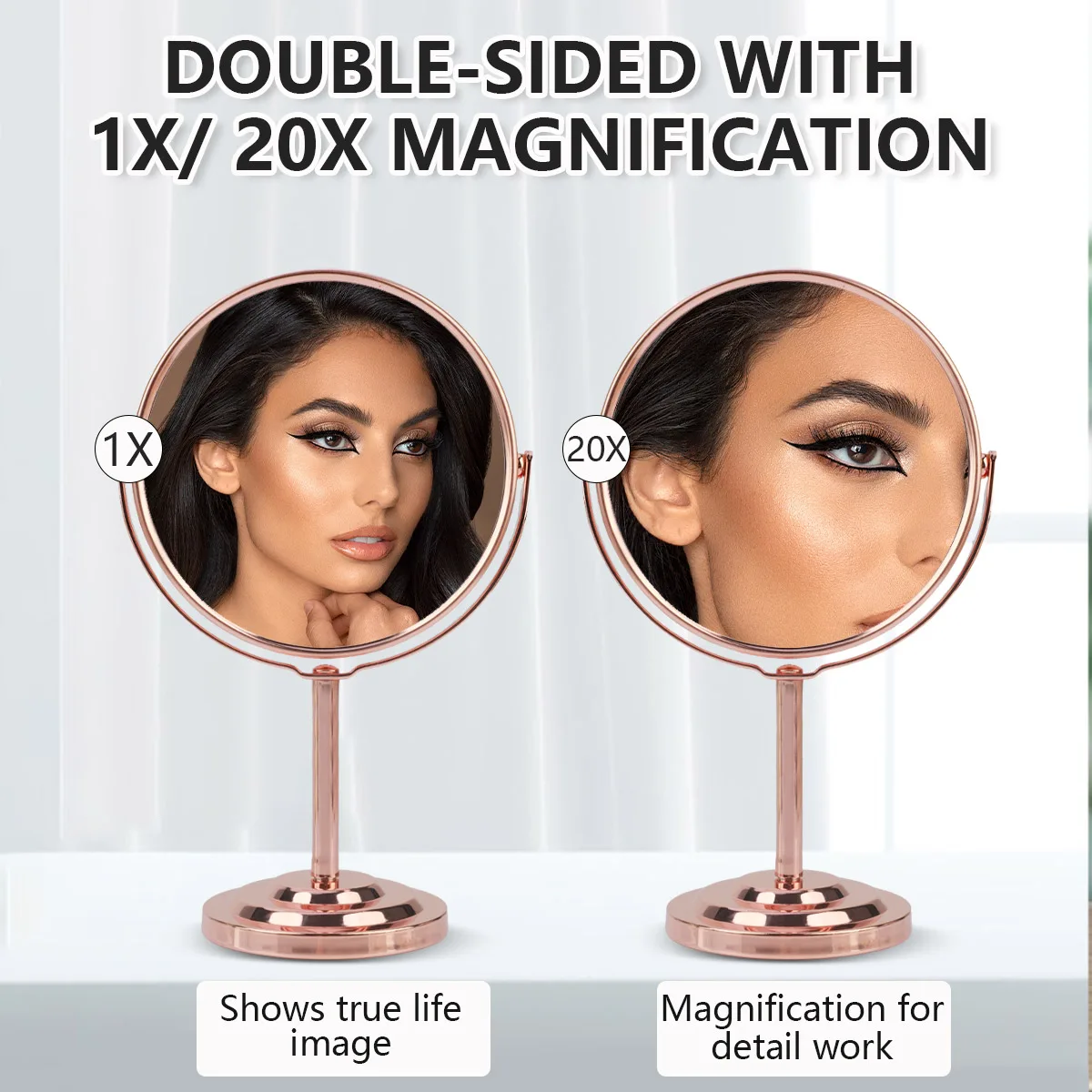 Color: GRAY - 3/4/5in Double-Side Makeup Mirror With 2X Magnification Clear Reflection And Easy To Carry Desktop Vanity Mirror With Stand