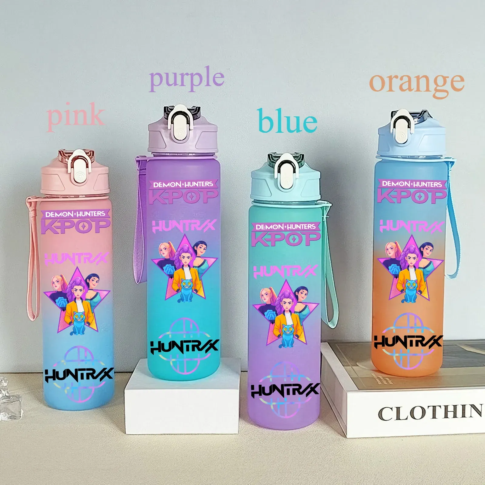 Color: Brown, Size: 12cm - 750ML K-pop Demon Hunters HUNTR X Rumi Mira Zoey Jinu Celine Kpop Plastic Water Cup K Pop Drinking Bottle School Huntrix Gourde
