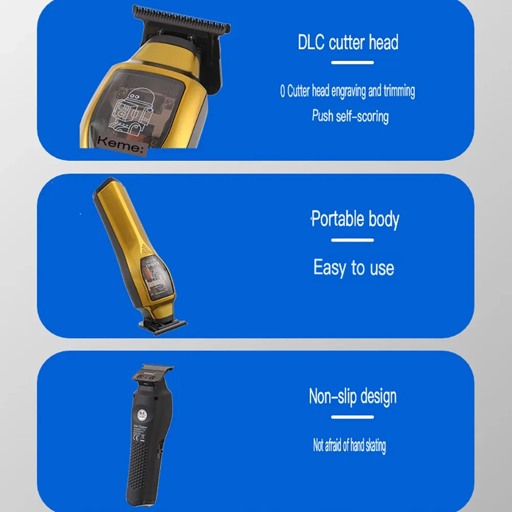 Color: green - Kemei Electric Hair Clippers and Hair Trimmer Kit Men Professional USB-C Rechargeable Cordless 0mm Finish Hair Cutting Machine
