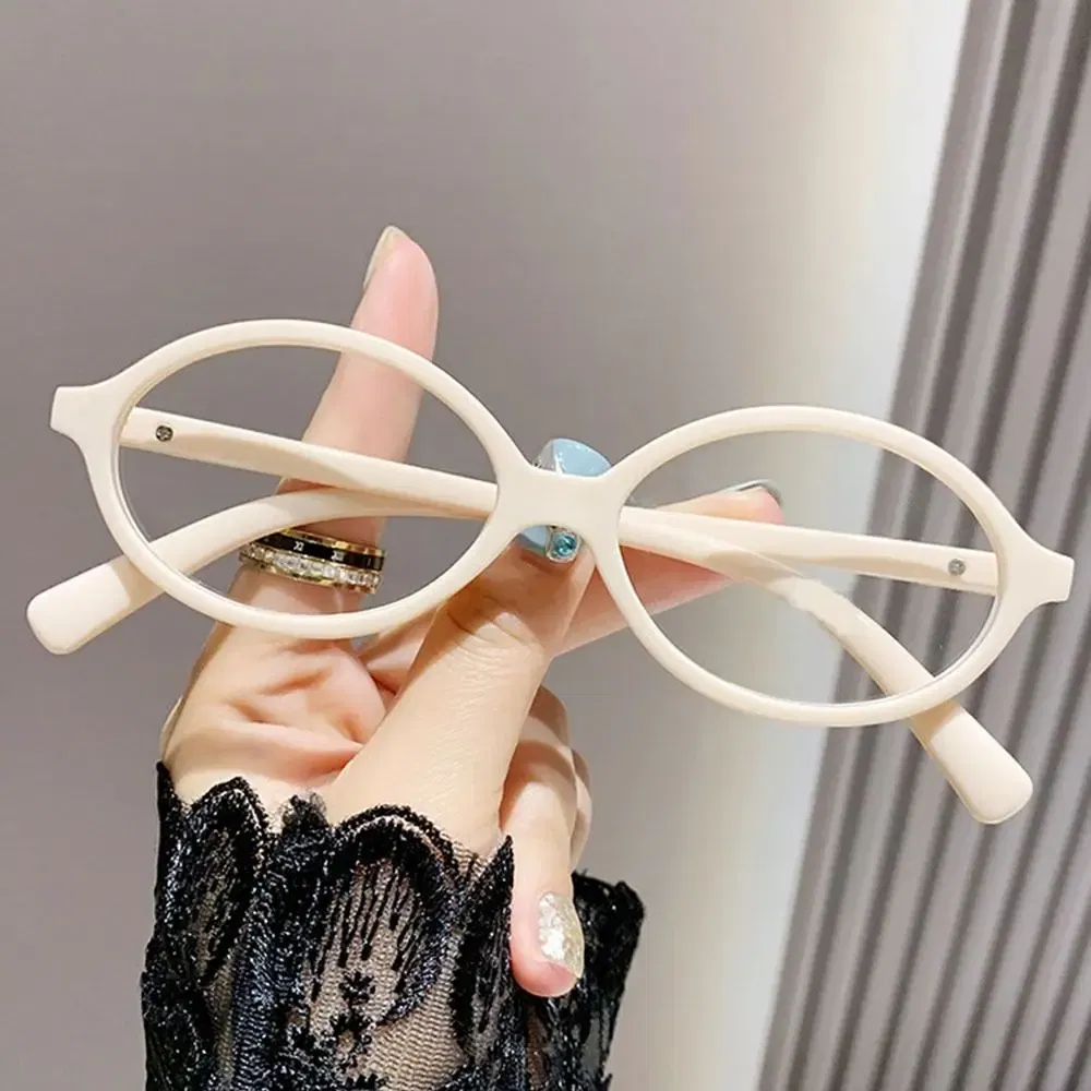 Frame Color: Khaki - Y2K Retro Oval Frame Glasses Women Female Sweet Cool Eyewear Trend Reading Computer Anti Blue Light Eyeglasses