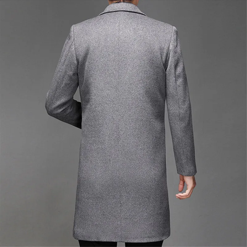 Autumn Winter Mens Wool Coats Mid Long Trench Men Solid Smart Casual Wool Blends Outerwear Turn Down Collar Windbreaker Man