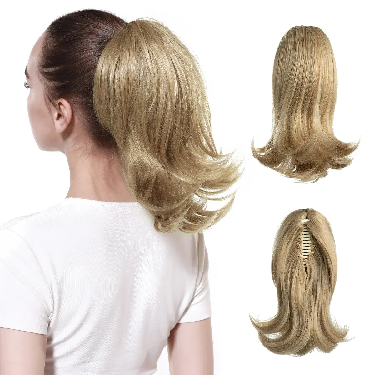 Color: #10, Stretched Length: 12inches - Synthetic Claw Clip In Ponytail Hair Extensions Hairpiece Horse Tail Fake Hair Wavy Blonde False Pigtail With Elastic Band