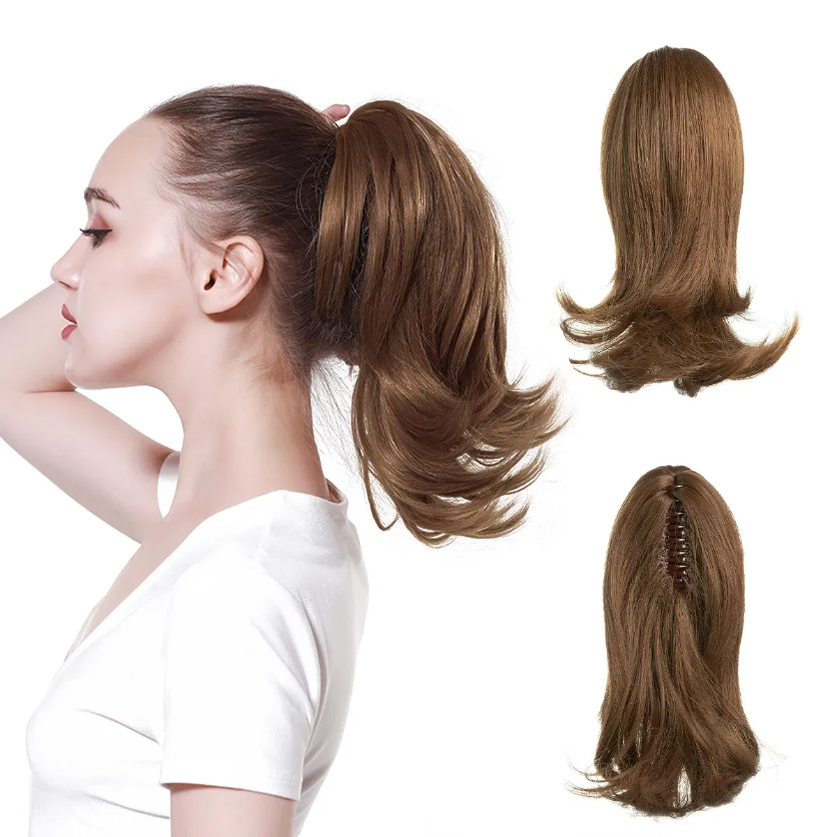 Color: #10, Stretched Length: 12inches - Synthetic Claw Clip In Ponytail Hair Extensions Hairpiece Horse Tail Fake Hair Wavy Blonde False Pigtail With Elastic Band