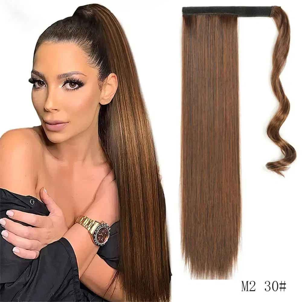 Color: NC/4HL - LINWAN Synthetic Long Straight Wrap Around Clip In Ponytail Hair Extension Heat Reistan Pony Tail Fake Hair