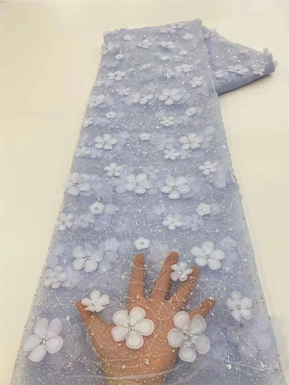 Color: green, length: 5 yards, Width: 120cm - African Net Lace Sequin Fabric High quality Luxury Hand Beaded Embroidery Tulle Lace Fabrics for Nigeria Wedding Dress