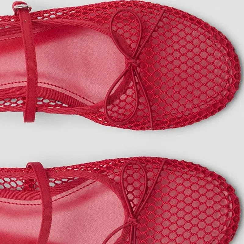 Color: Red, Shoe Size: 35, Ships From: CHINA - Mesh Summer Ballet Flats Shoes Women Buckle Strap Breathable 2025 New Flats Shoes Ladies Black Mary Janes Footwear Loafers
