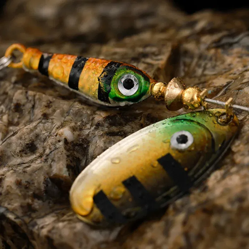 Color: Antique Brass - Rotating Metal Spinner Fishing Lures 9.1g 7cm Sequins Iscas Artificial Hard Baits Crap Bass Pike Treble Hook Tackle Accessories