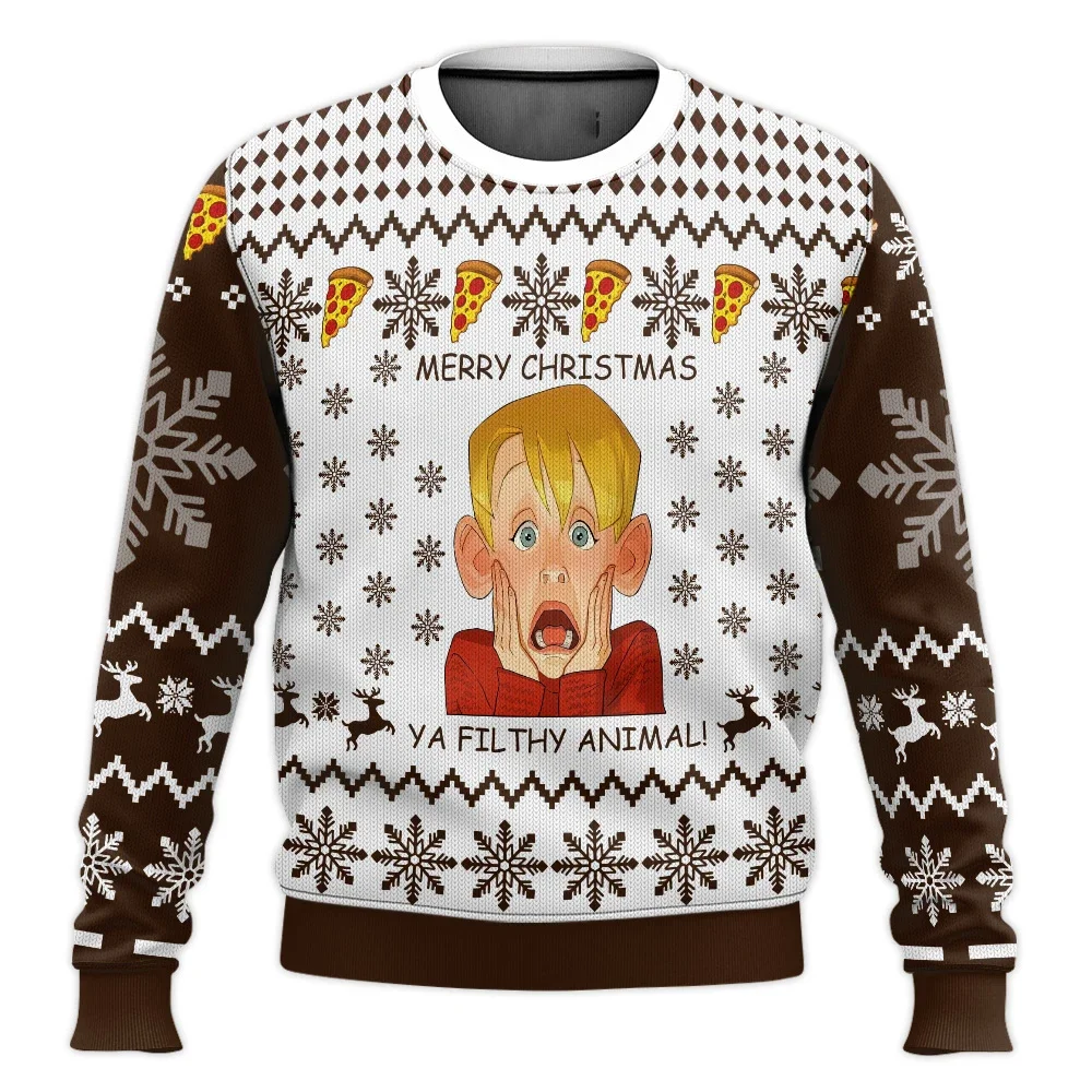 Color: Pink, Size: M, Ships From: CHINA - Merry Christmas alone at home Ugly Christmas sweater cartoon animation Men's pullover 2026 fashionable couple shirts Sweatshirt