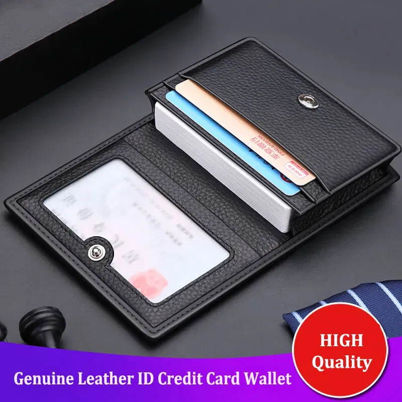 Color: black - NEW 2024 Genuine Leather Wallet Ultra-thin Fold Unisex Purse Credit Card ID VIP Bank Slim Bag Simple Business Card Holders
