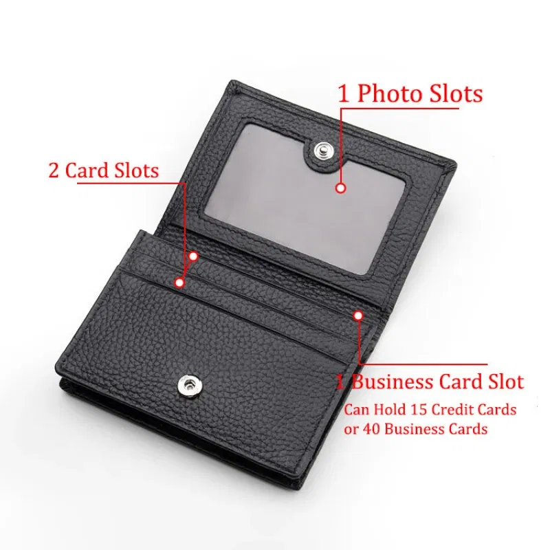Color: black - NEW 2024 Genuine Leather Wallet Ultra-thin Fold Unisex Purse Credit Card ID VIP Bank Slim Bag Simple Business Card Holders