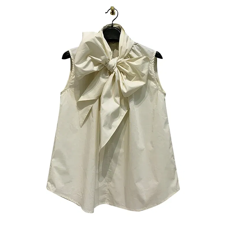 Color: Beige, Size: L - ZANZEA Women Fashion Bow Tie Neck Tank Tops 2024 Summer Casual Solid Sleeveless Blusas Mujer Elegant Korean Style Shirts Blouses