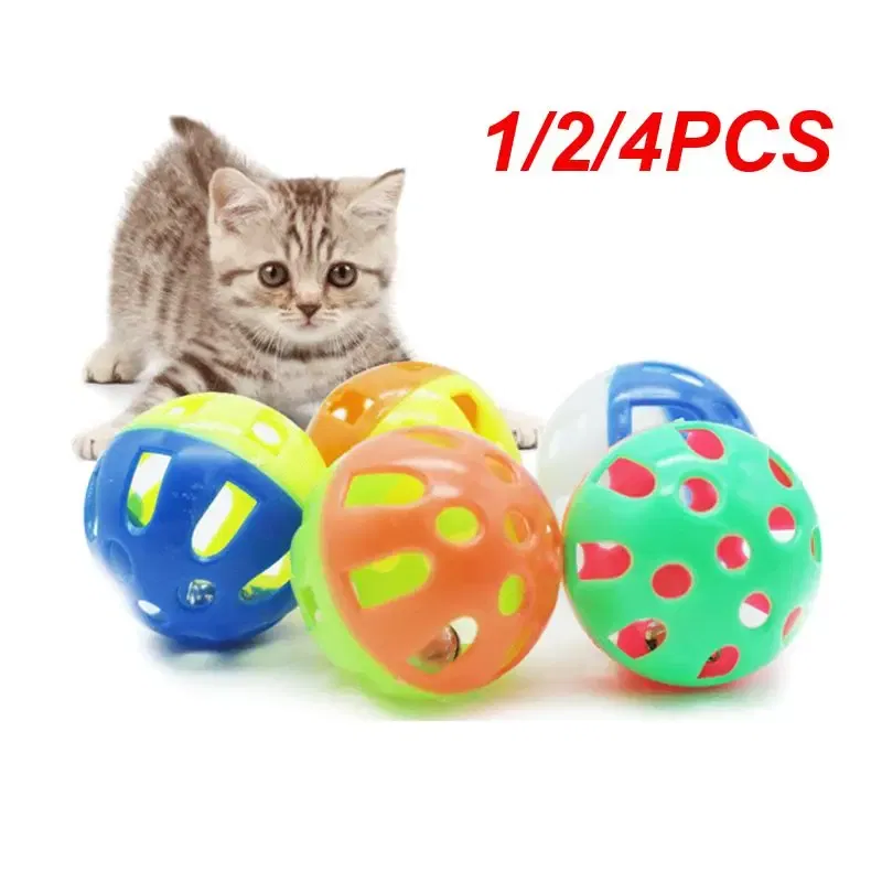 Color: WHITE, Ships From: CHINA - 1/2/4PCS Plastic Colorful Cat Toys Bells Balls Play Kitten Fun Games Pets Interactive Animal Exercise Funny Cat Toy Ball