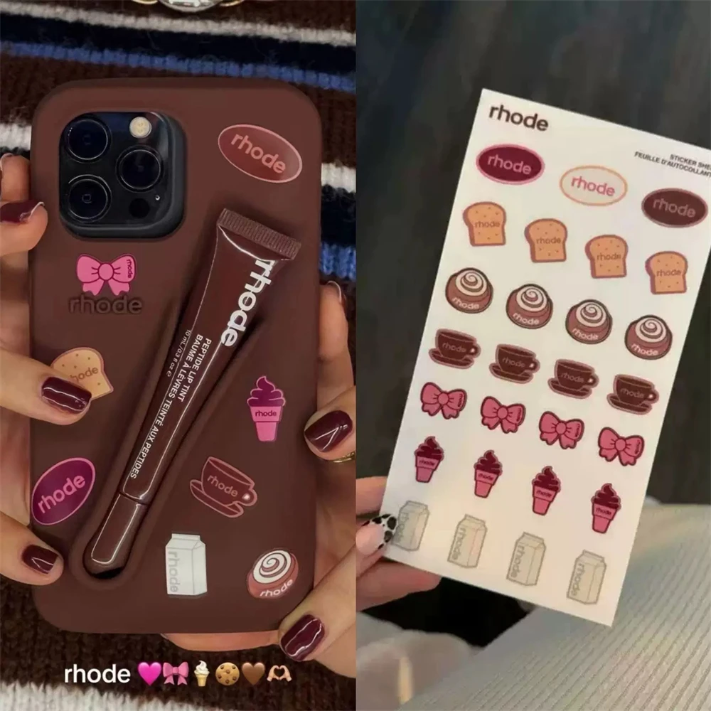 Color: Navy Blue, Compatible-Phone Models: For iPhone 14 Plus - New Rhode Lipstick Soft Silicone Phone Case for iPhone 16 15 14 13 12 11 Pro Max Plus Portable Lip Gloss Holder Cover with Box