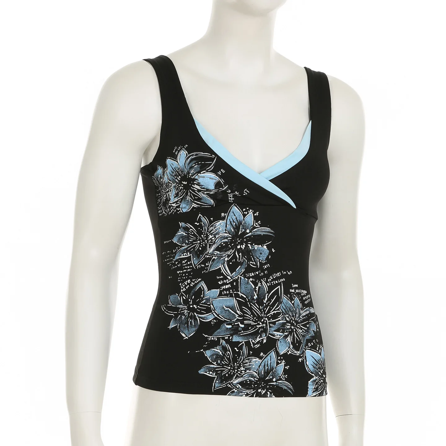 Color: black, Size: S - Y2K Printed V-Neck Vest Sexy Streetwear Slimming Top for Spicy Girl Trendy New Product