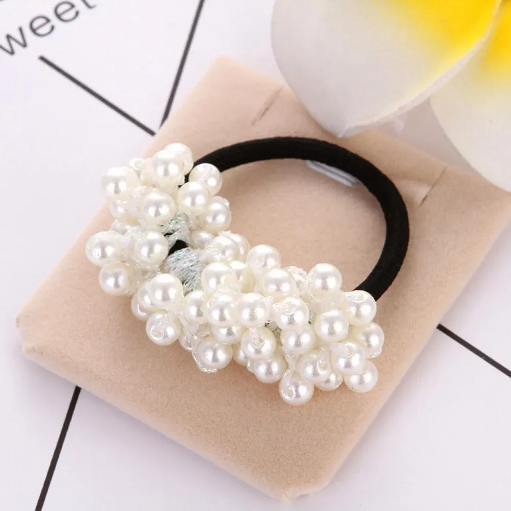 Color: Orange - 2022 Fashion Woman Big Pearl Hair Ties Korean Style Hairband Scrunchies Girls Ponytail Holders Rubber Band Hair Accessories