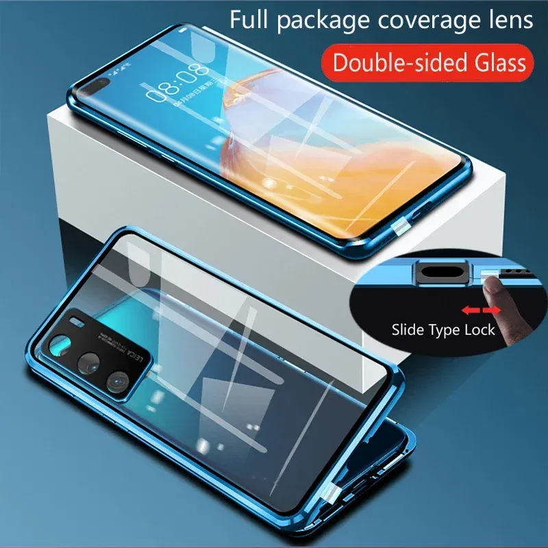 Color: Silver, Material: PE - Double Sided Glass Magnetic Metal Snap Lock Phone Case For Honor Magic 4 5 Ultimate 6 Lite 7 Pro Lens Protection Cover Cases