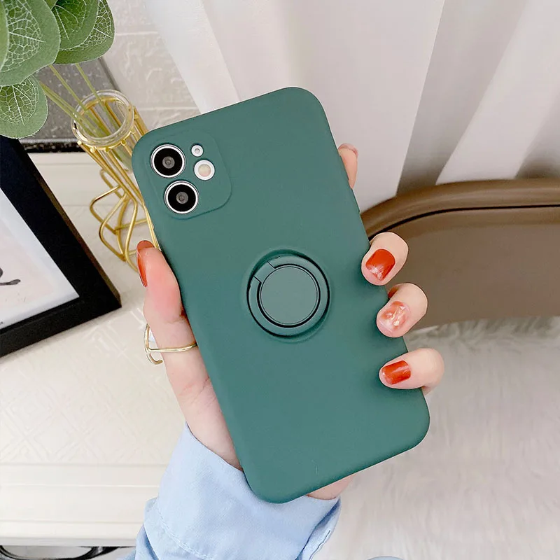 Color: Brown, Compatible-Phone Models: For iPhone 12 Pro, Ships From: CN - With Ring Holder Shockproof Case For IPhone 16 15 14 13 12 11 Pro Max Silicone TPU Soft Back Cover